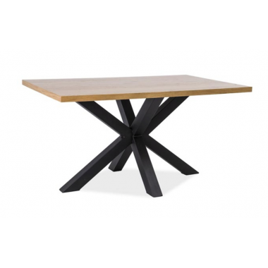 CROSS furnéros étkezőasztal, fekete fém láb/tölgy asztallap, 90x150