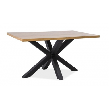 CROSS furnéros étkezőasztal, fekete fém láb/tölgy asztallap, 90x180