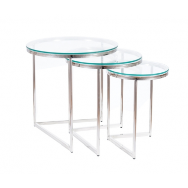 TRINITY 3 darabos kisasztal, üveg/ezüst
