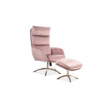 MONROE Velvet fotel lábtartóval, szürke vagy rózsaszín