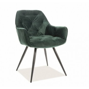 CHERRY Velvet karfás szék, zöld